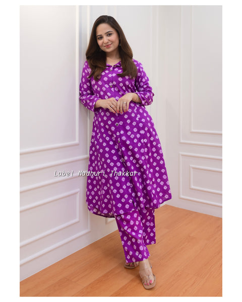 Purple Bandhani Cotton Co Ord Label Madhuri Thakkar 