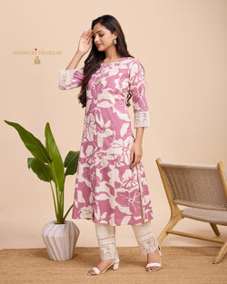 Lilac Ivory A Line Cotton Kurta Set