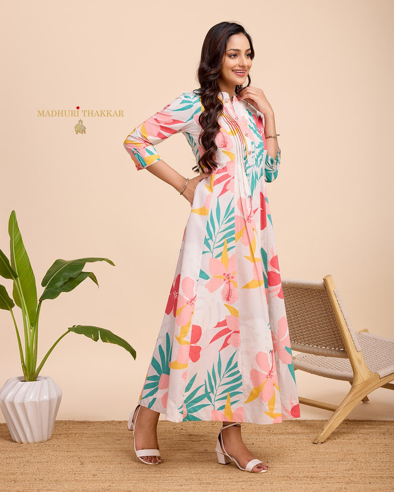 Multi Color Floral Cotton Pintex Dress