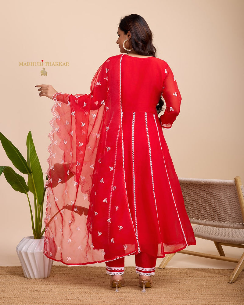 Red Organza Schiffli Anarkali