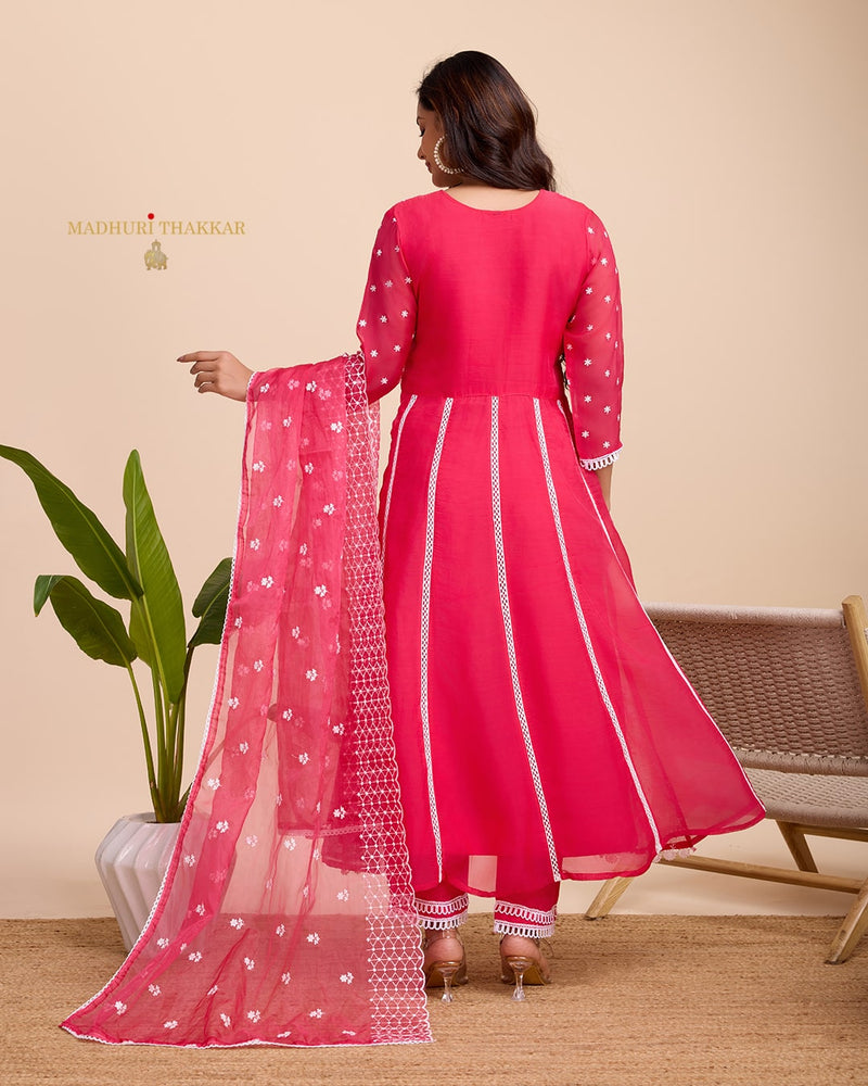 Pink Threadwork Organza Anarkali