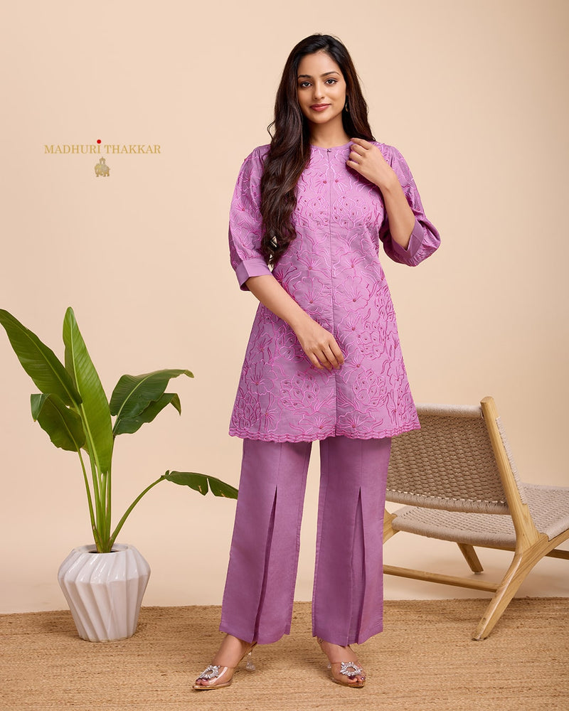 Lilac Chanderi Handwork Co-ord