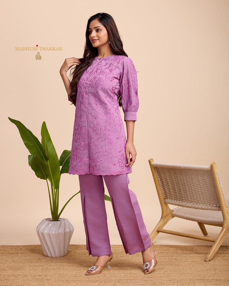 Lilac Chanderi Handwork Co-ord