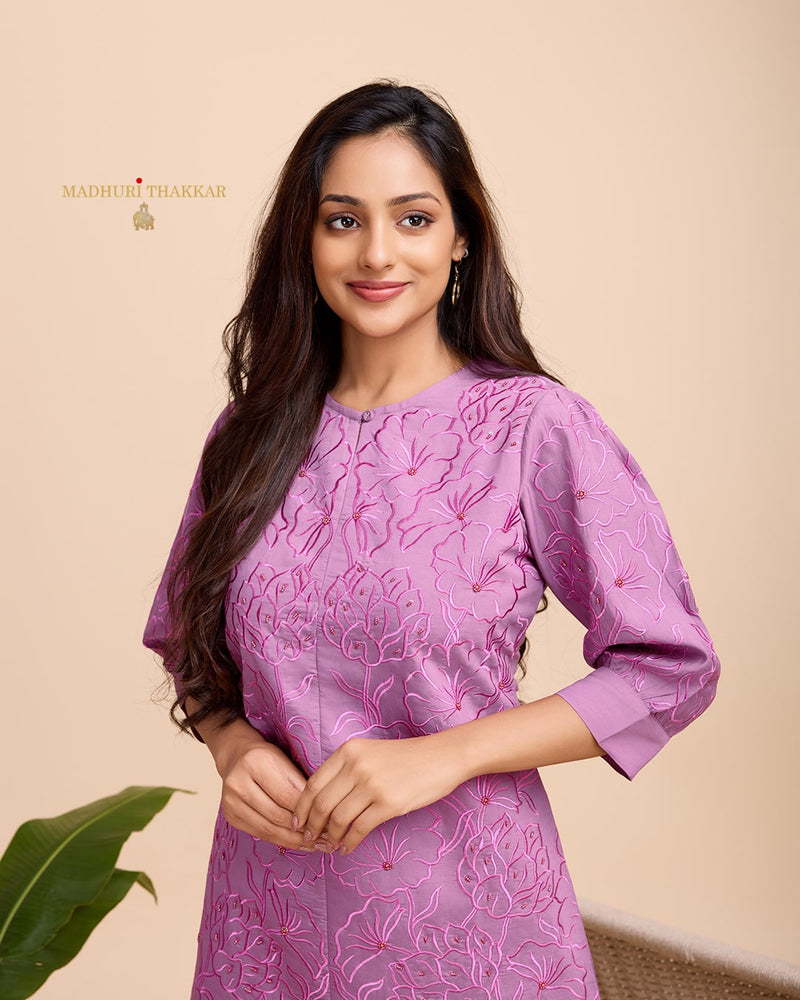 Lilac Chanderi Handwork Co-ord