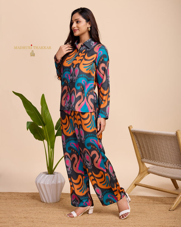 Black Multi Abstract Muslin Co-ord