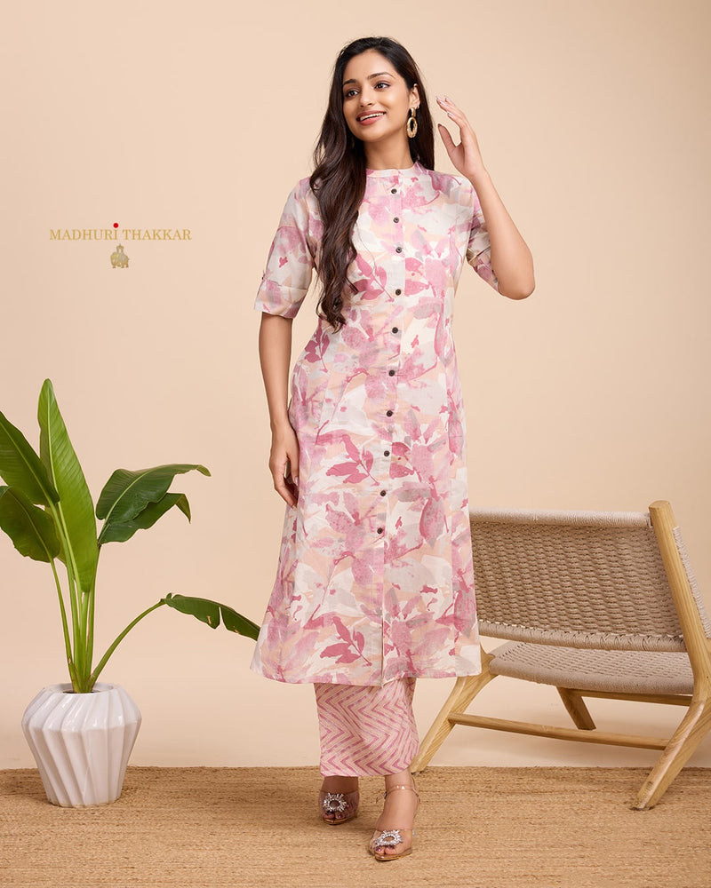 Mauve Ivory Abstract Cotton Kurta Set