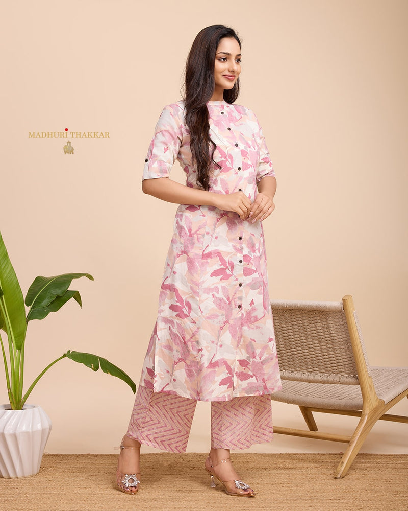 Mauve Ivory Abstract Cotton Kurta Set