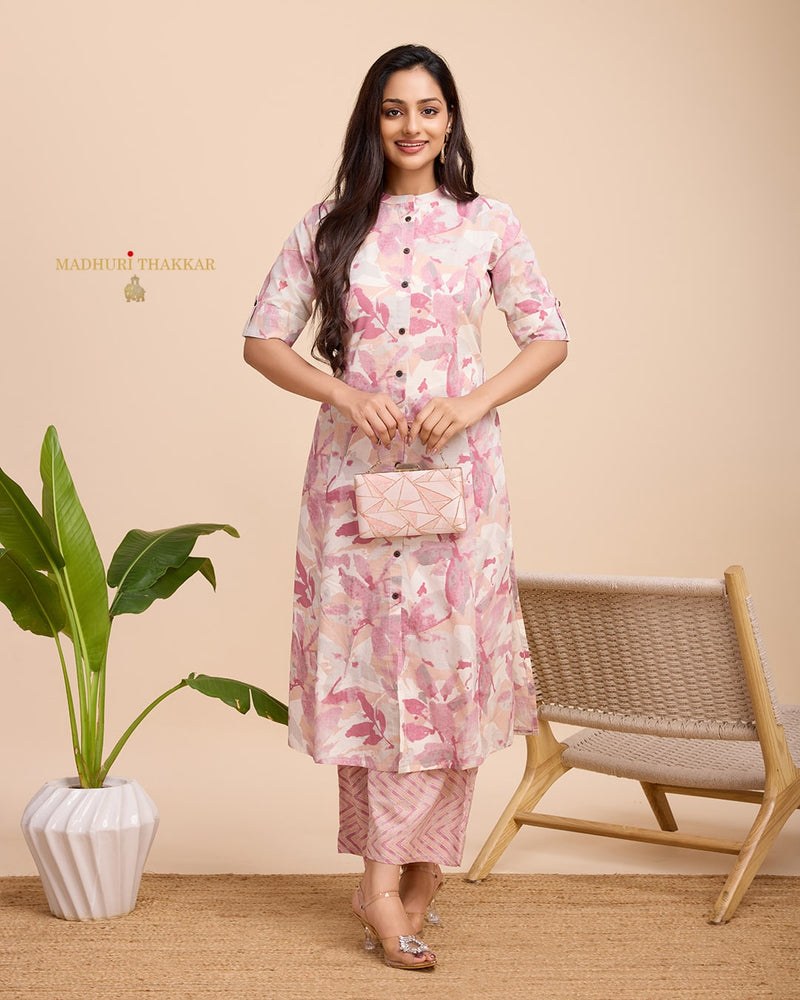 Mauve Ivory Abstract Cotton Kurta Set