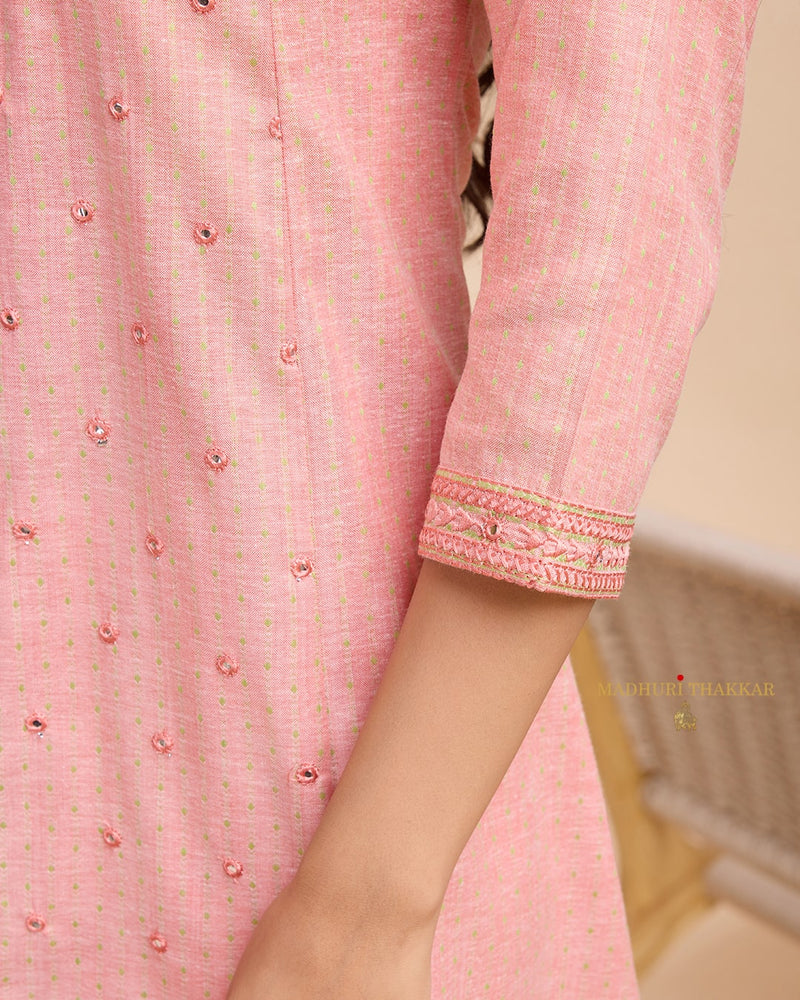 Peach Embroidered A Line Kurta Set