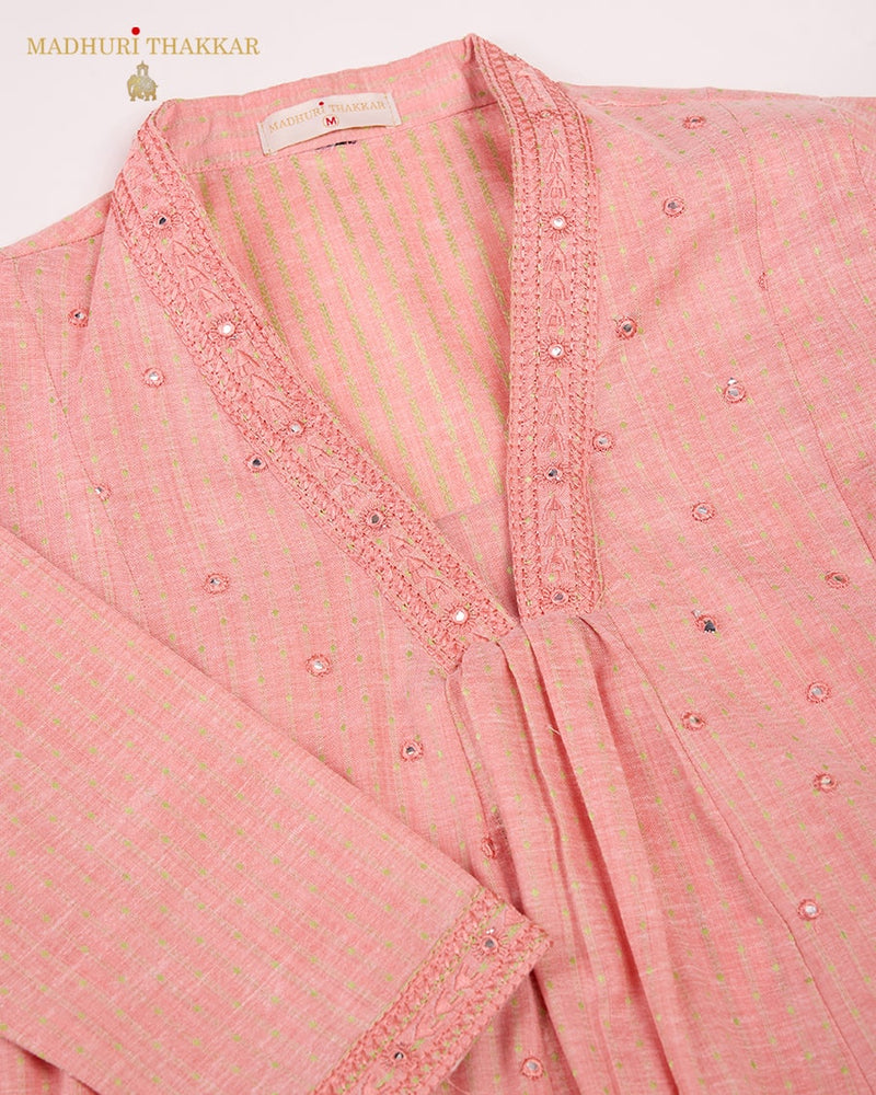 Peach Embroidered A Line Kurta Set