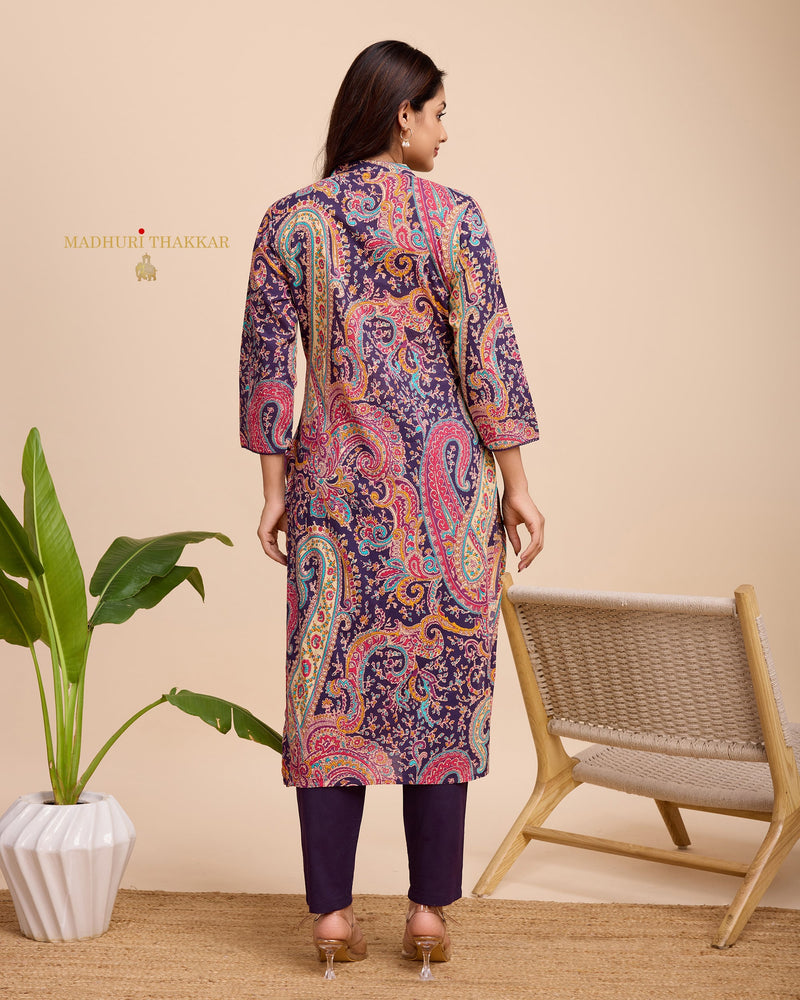 Purple Paisley Sequin Cotton Kurta Set