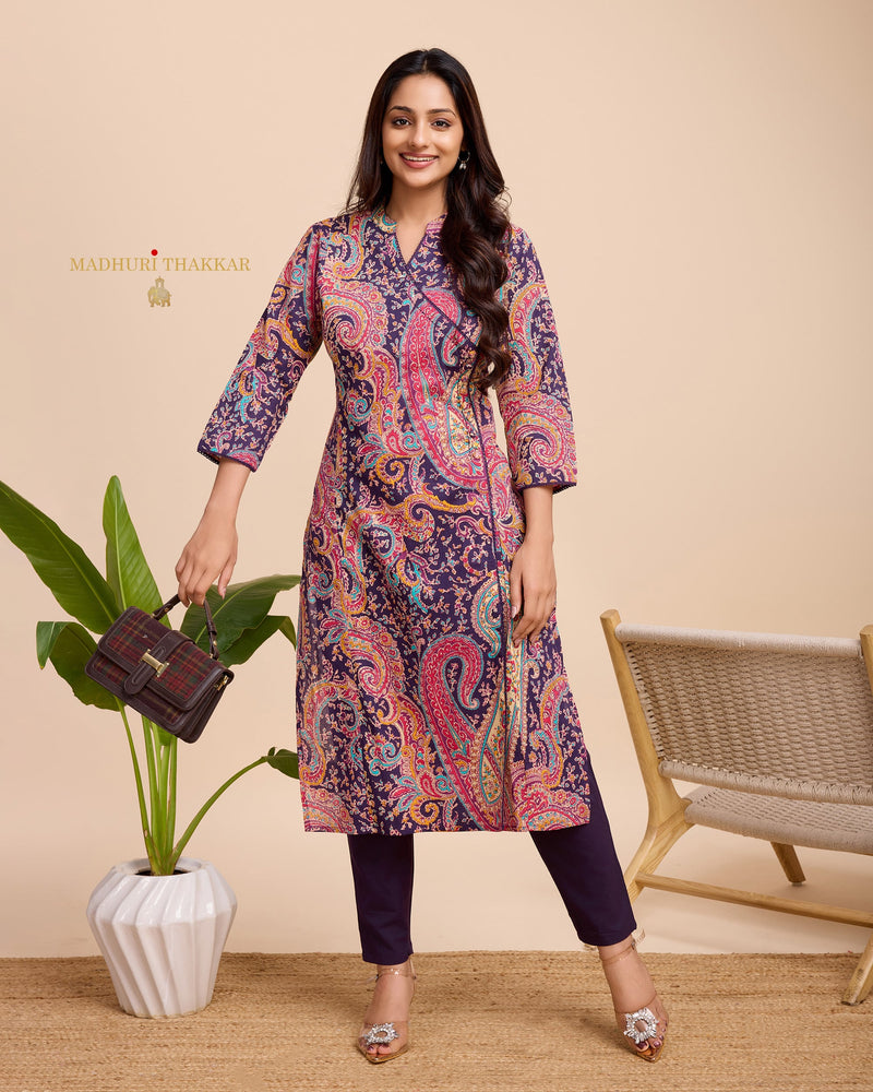 Purple Paisley Sequin Cotton Kurta Set