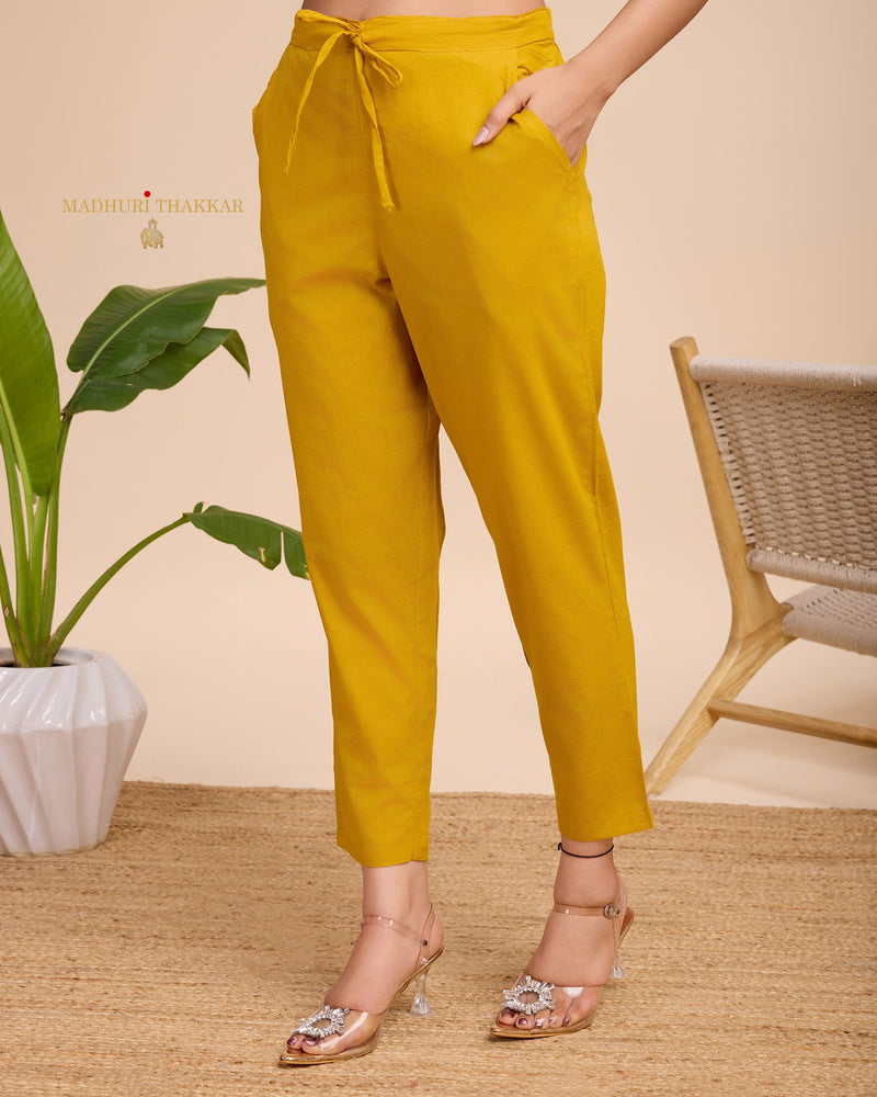 Yellow Leaf Sequin Cotton Kurta Set