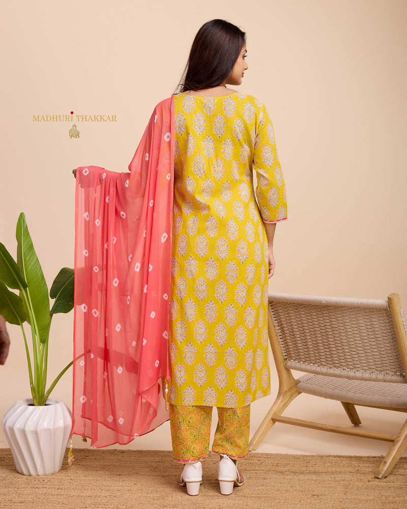 Yellow Cotton Handwork Suit