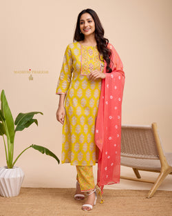 Yellow Cotton Handwork Suit