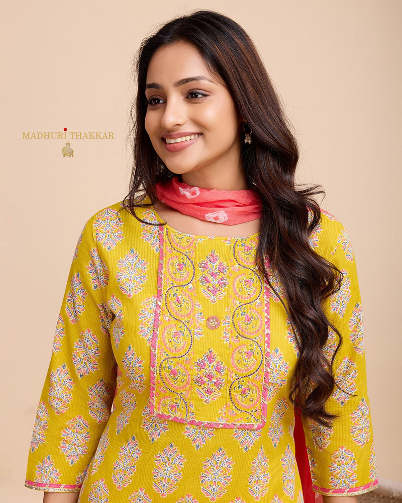 Yellow Cotton Handwork Suit