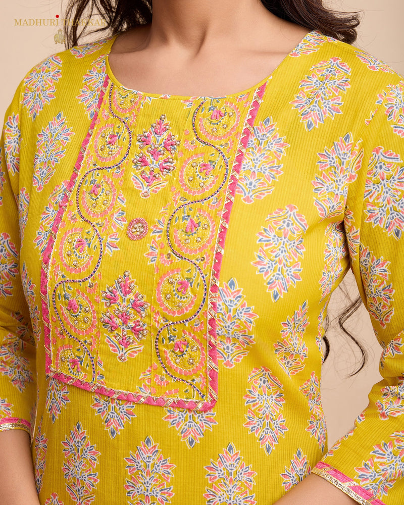 Yellow Cotton Handwork Suit