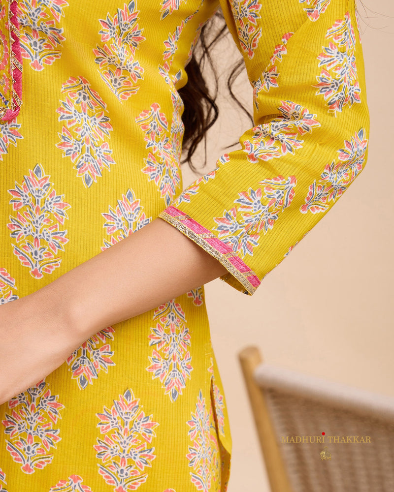 Yellow Cotton Handwork Suit