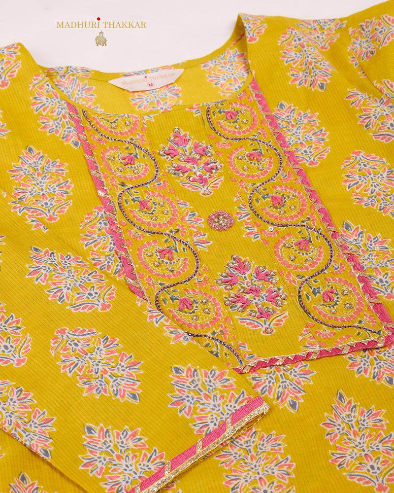 Yellow Cotton Handwork Suit