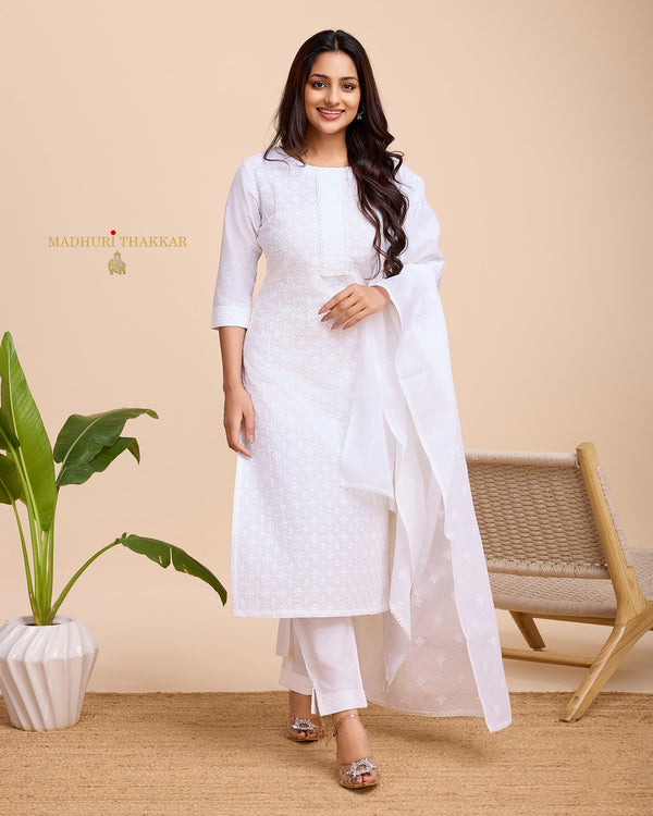 White Lucknowi Suit Set