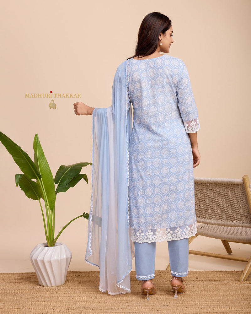 Powder Blue Schiffli Cotton Suit