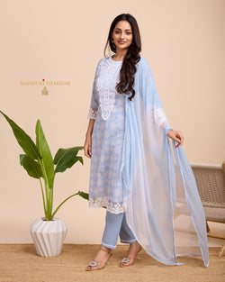 Powder Blue Schiffli Cotton Suit