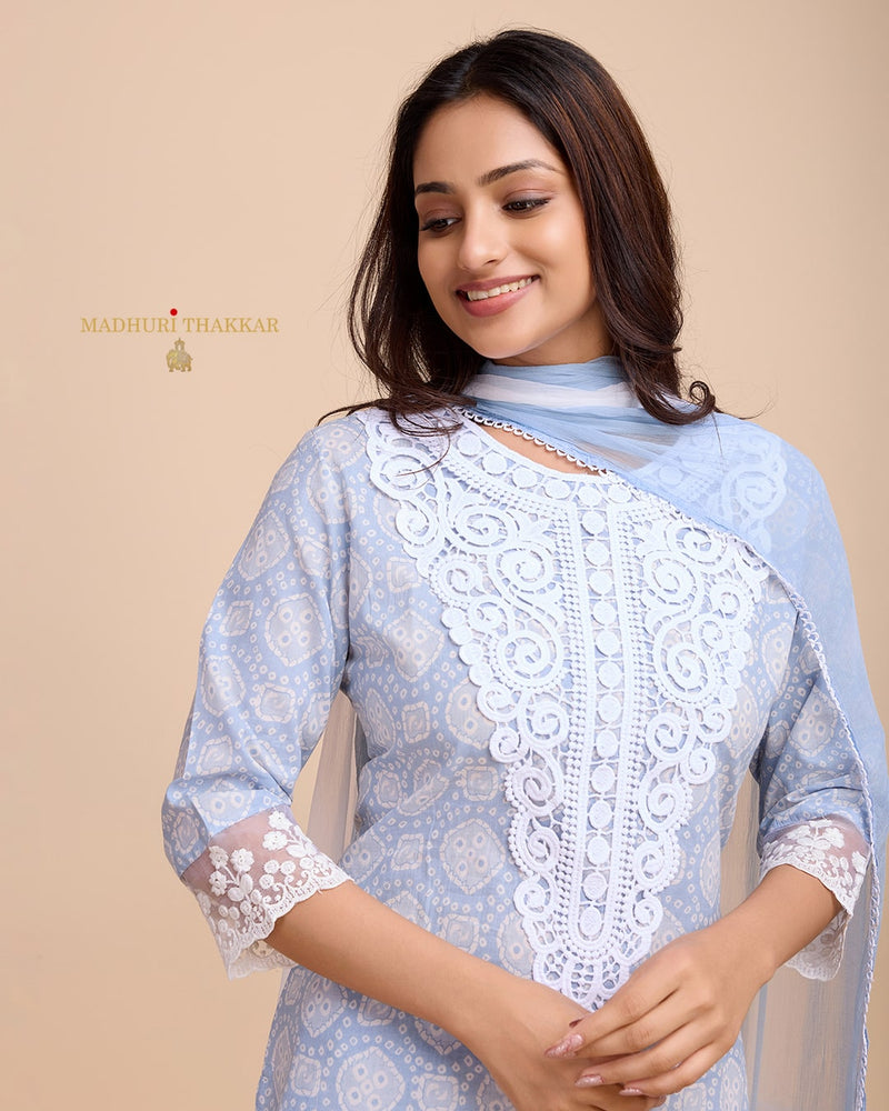 Powder Blue Schiffli Cotton Suit