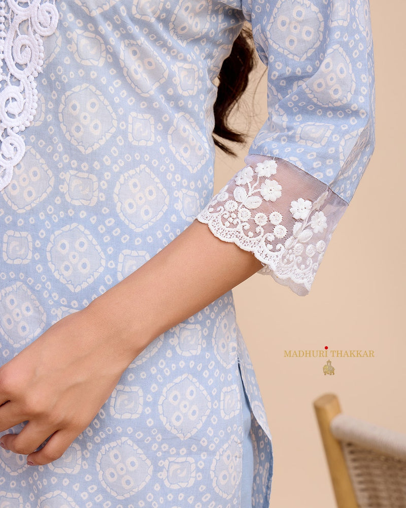 Powder Blue Schiffli Cotton Suit