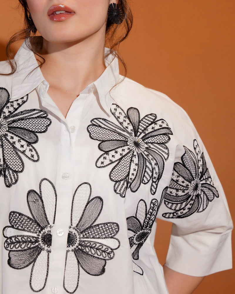 White Botanic Breeze Threadwork Shirt