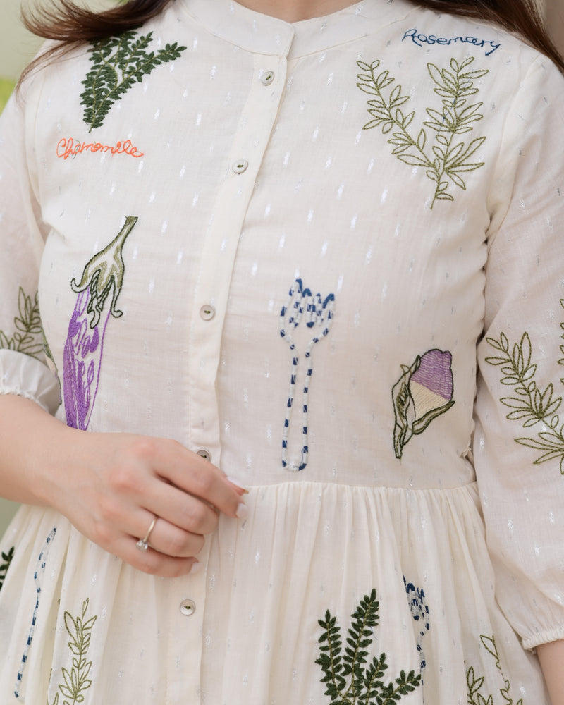 Ivory Rosemary Threadwork Cotton Co-ord Set
