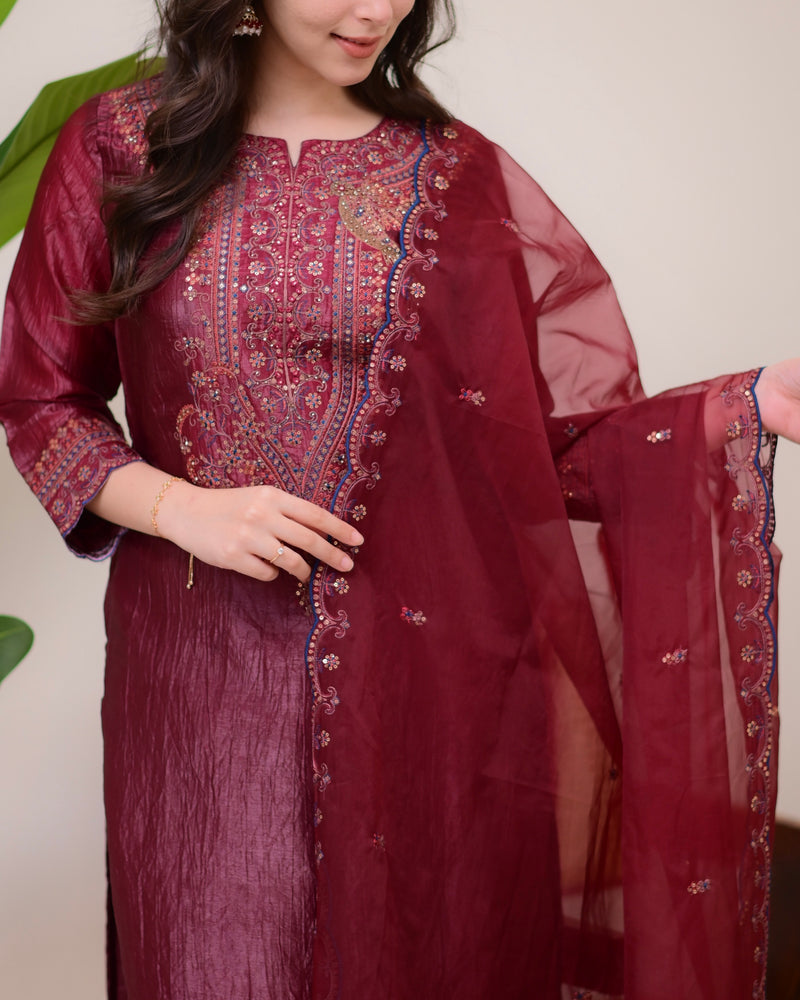 Magenta Handwork Paper Silk Festive Suit