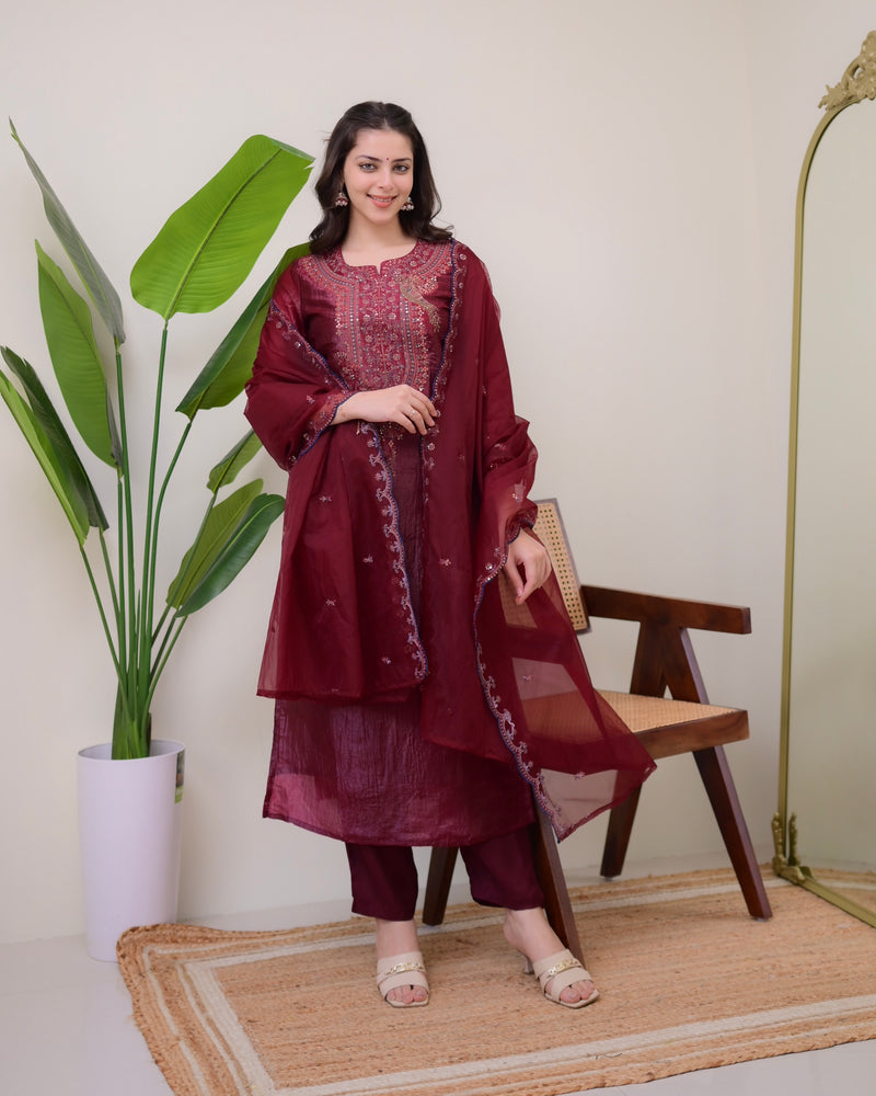 Magenta Handwork Paper Silk Festive Suit