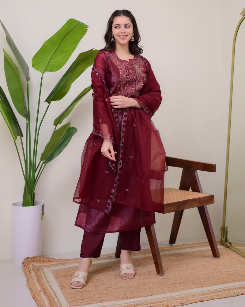 Magenta Handwork Paper Silk Festive Suit