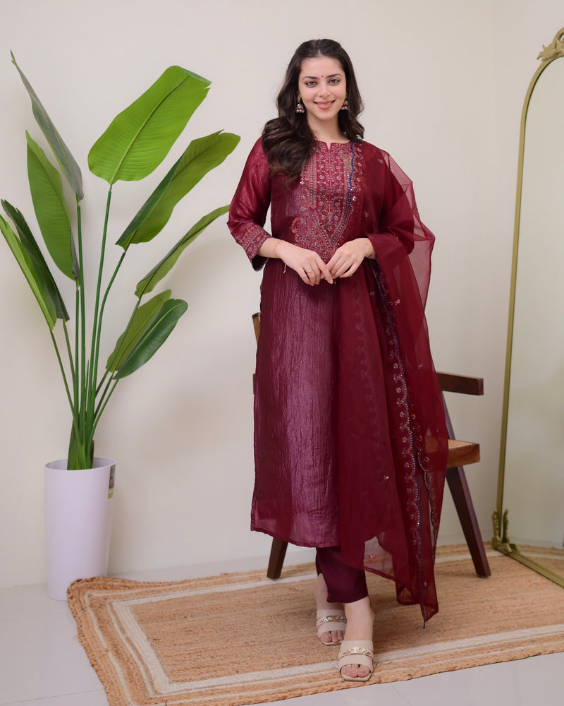 Magenta Handwork Paper Silk Festive Suit