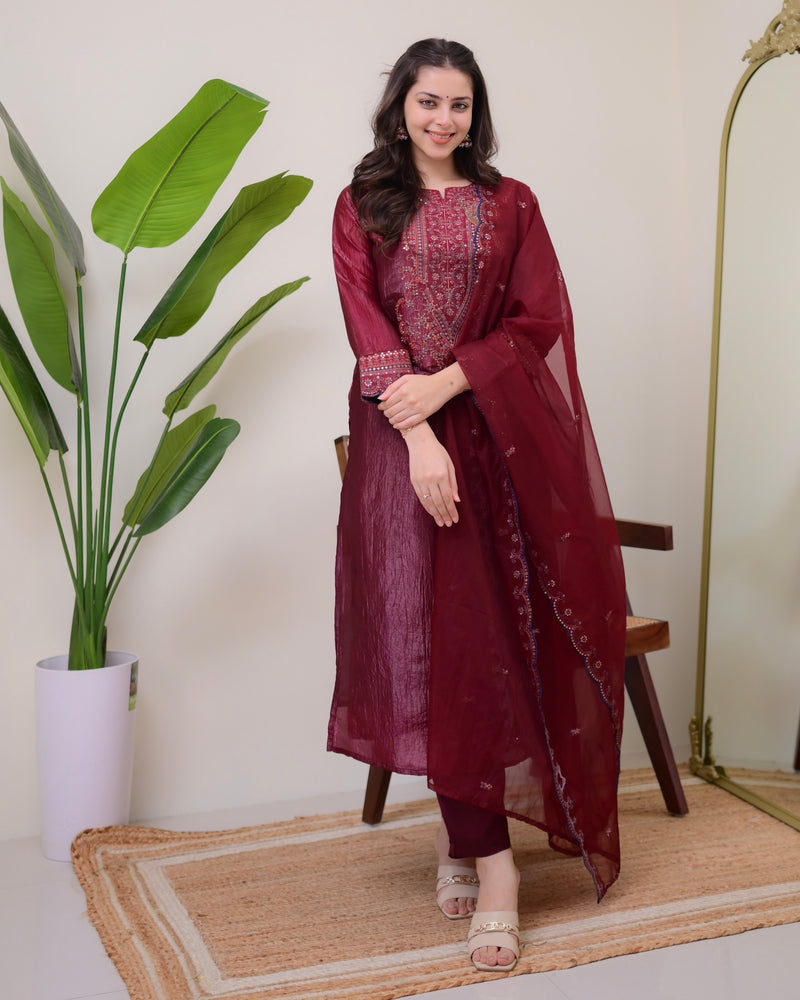 Magenta Handwork Paper Silk Festive Suit