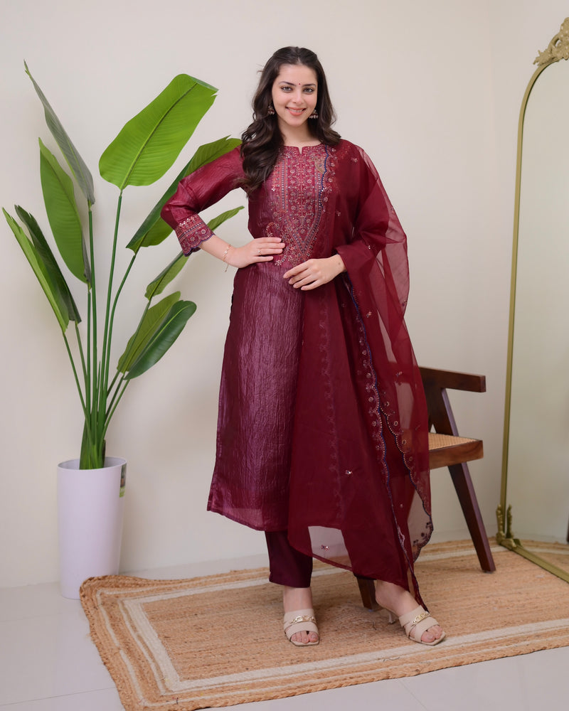 Magenta Handwork Paper Silk Festive Suit