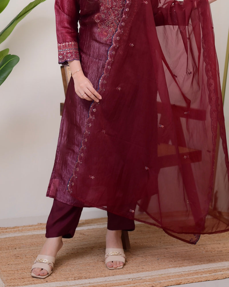 Magenta Handwork Paper Silk Festive Suit