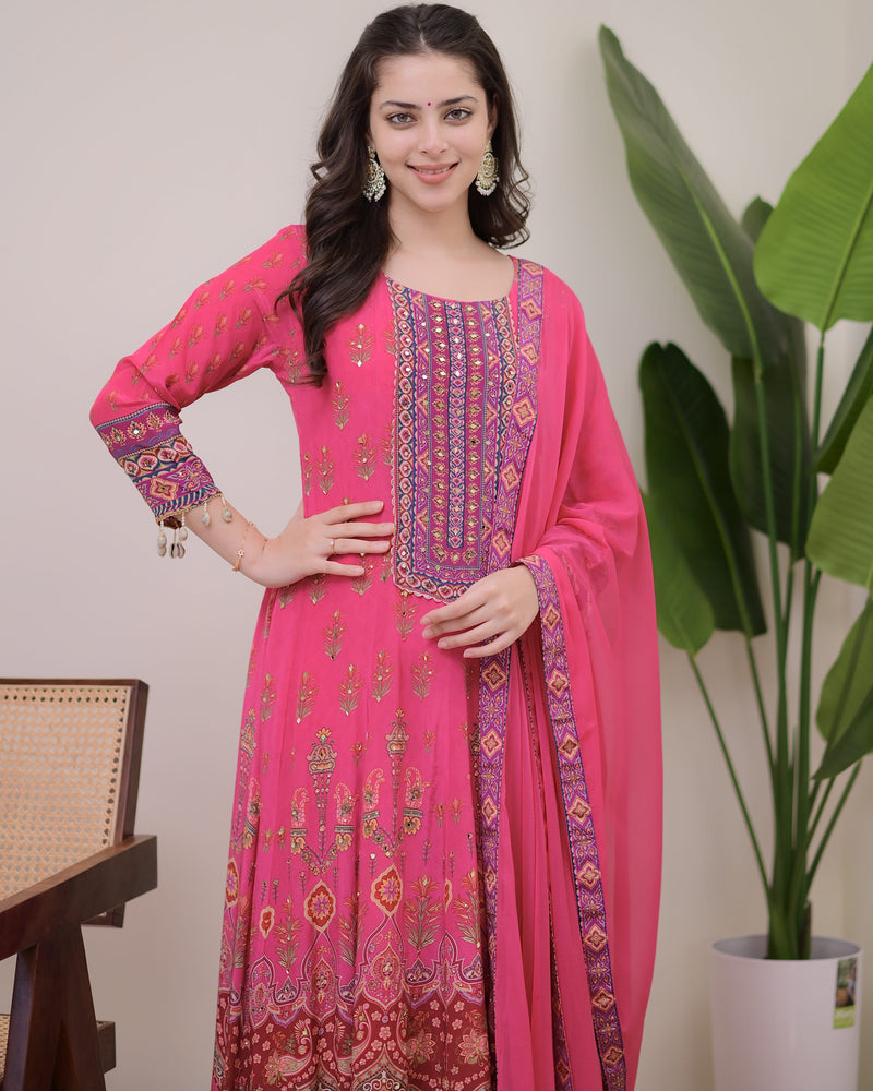 Pink Crepe Handwork Anarkali Festive Suit