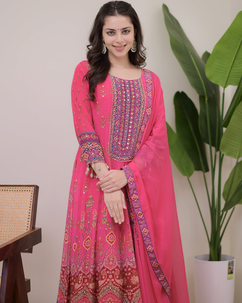 Pink Crepe Handwork Anarkali Festive Suit