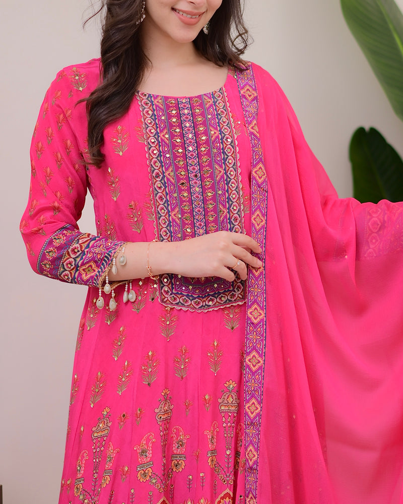 Pink Crepe Handwork Anarkali Festive Suit