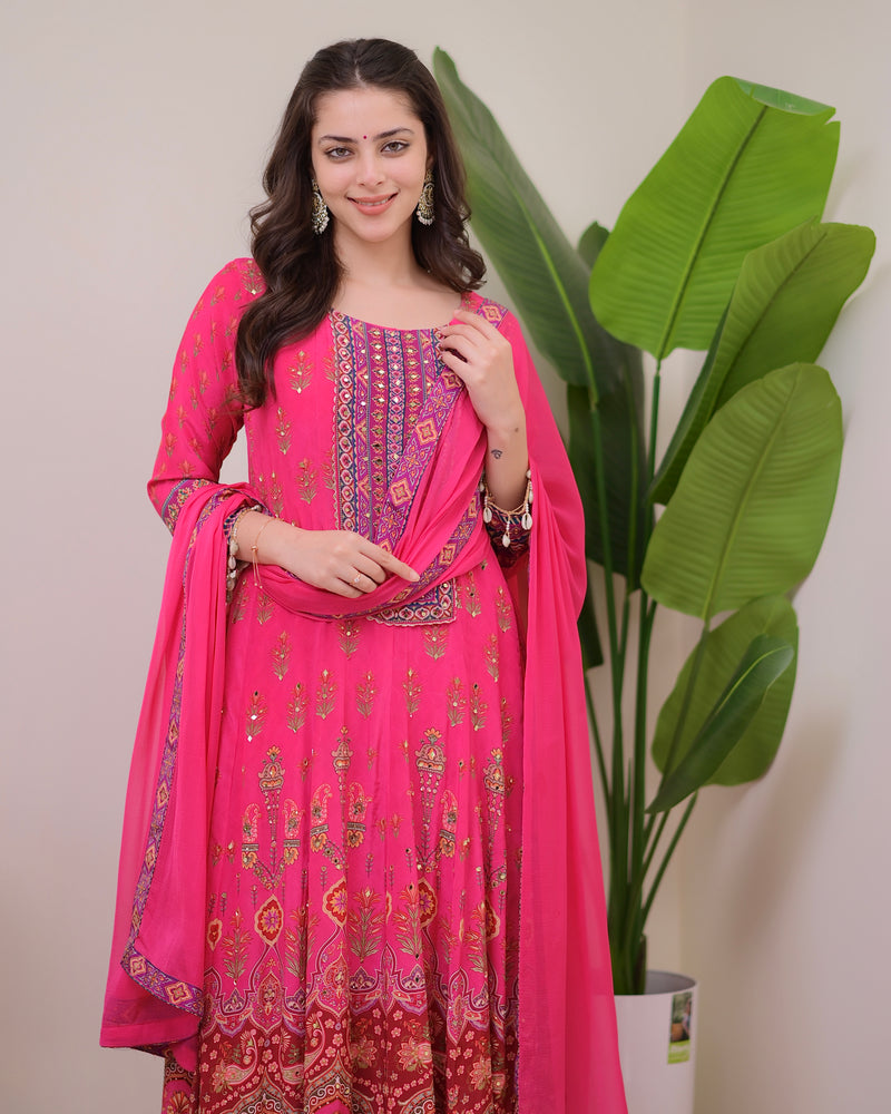 Pink Crepe Handwork Anarkali Festive Suit