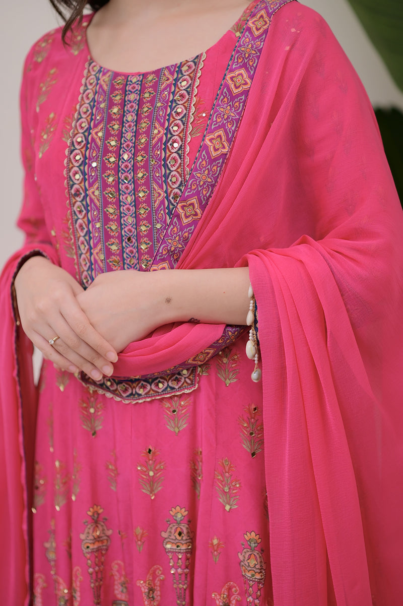 Pink Crepe Handwork Anarkali Festive Suit