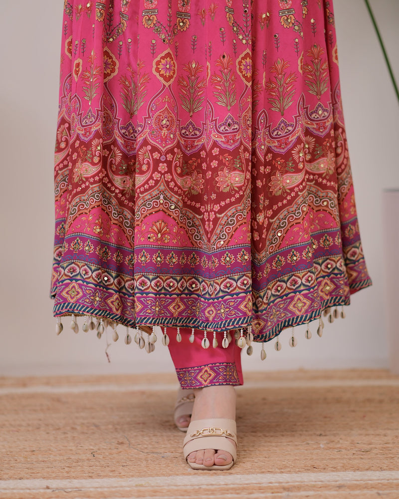 Pink Crepe Handwork Anarkali Festive Suit