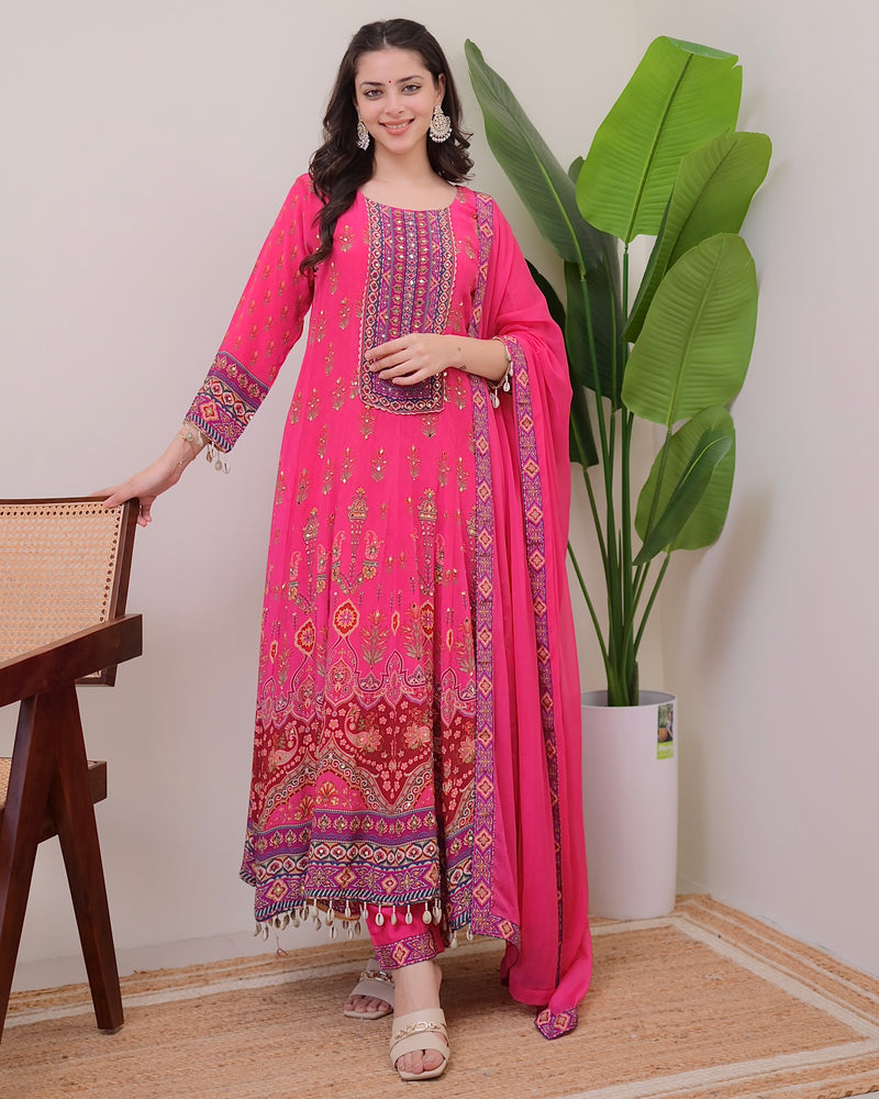 Pink Crepe Handwork Anarkali Festive Suit