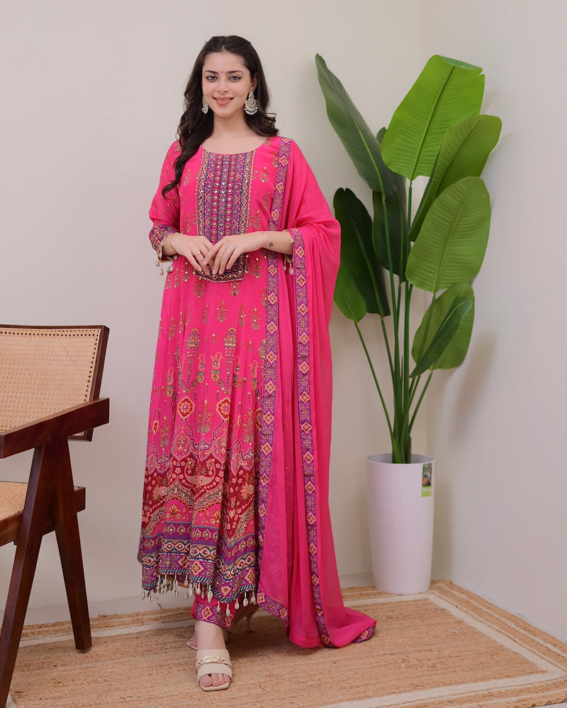 Pink Crepe Handwork Anarkali Festive Suit