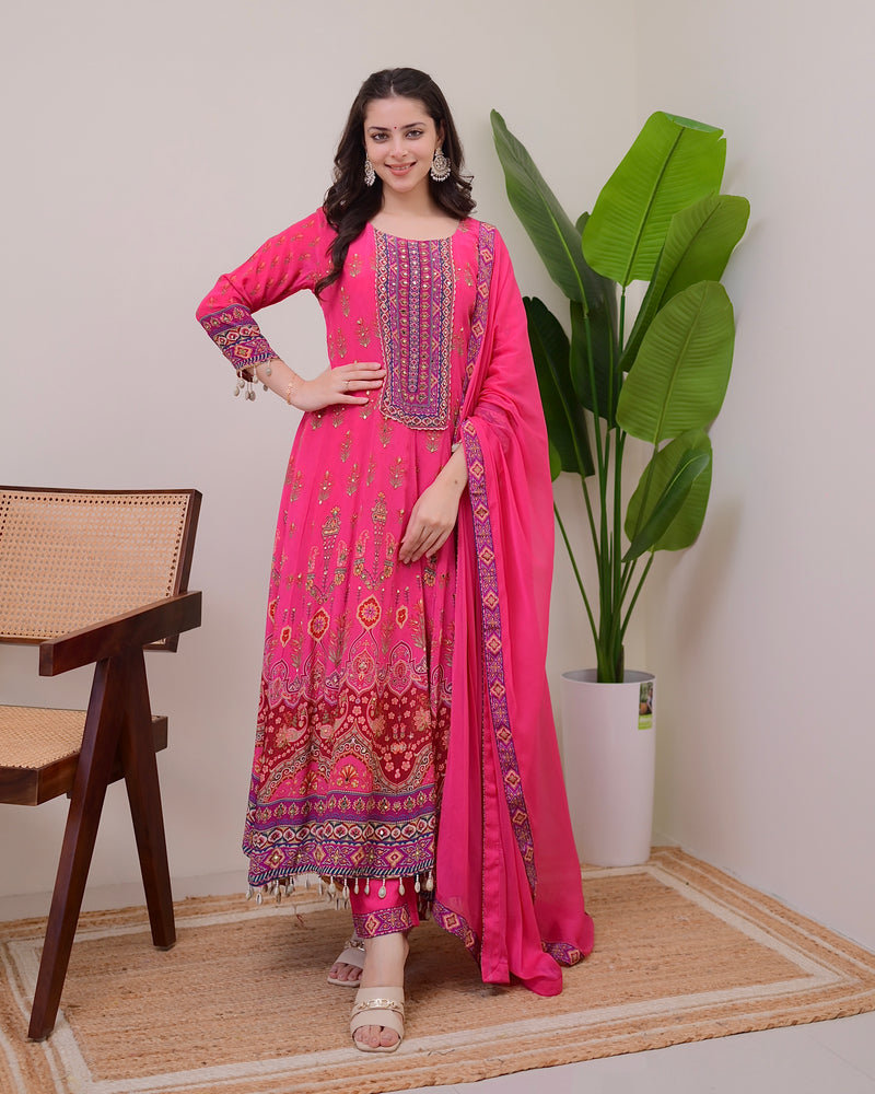 Pink Crepe Handwork Anarkali Festive Suit