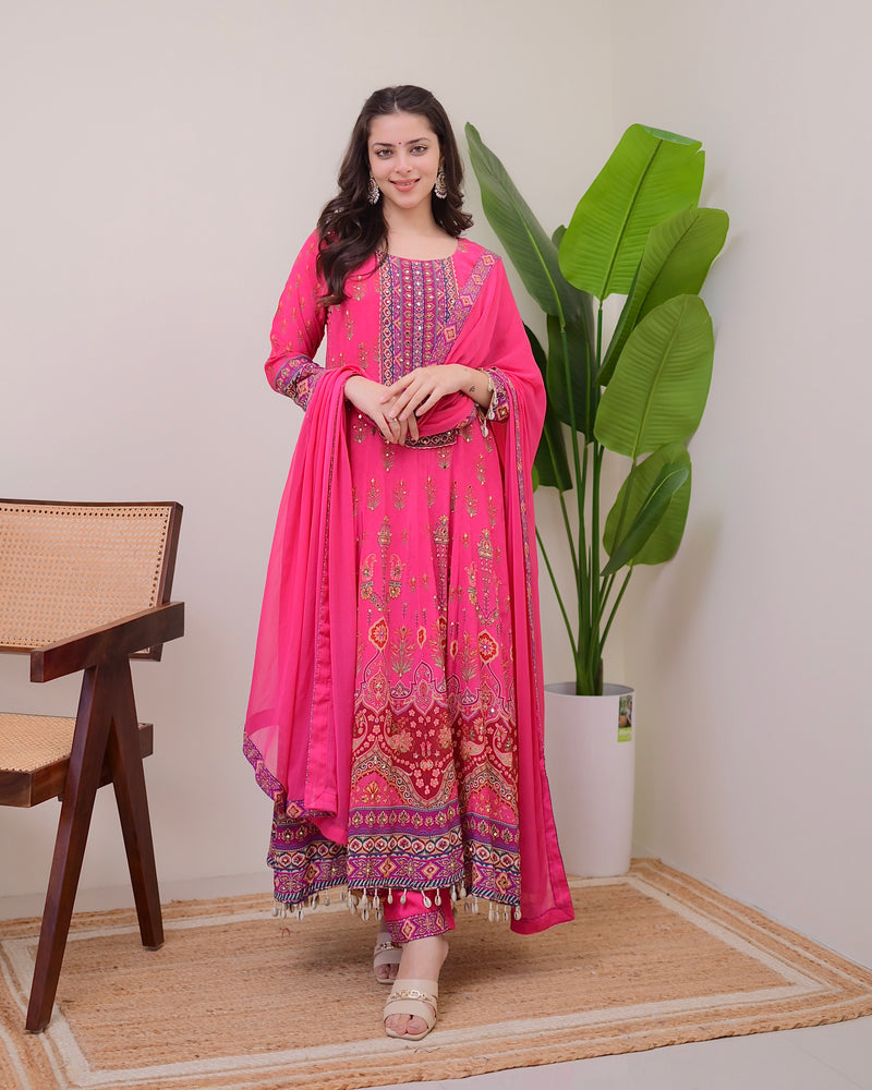 Pink Crepe Handwork Anarkali Festive Suit