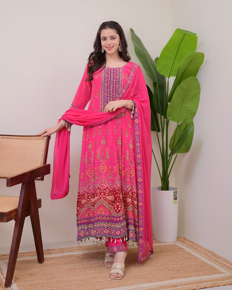 Pink Crepe Handwork Anarkali Festive Suit