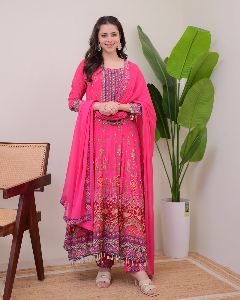 Pink Crepe Handwork Anarkali Festive Suit