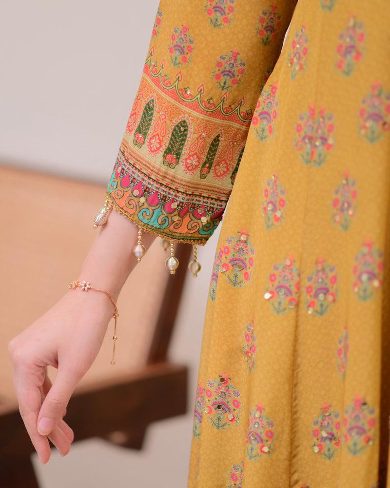 Yellow Crepe Handwork Anarkali Festive Suit